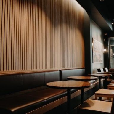 restaurant interior design with board paneling